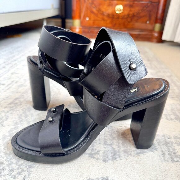 Ann Demeulemeester Black Leather Strappy Platform Heels - Picture 2 of 10